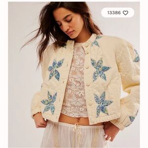 Free People Quinn Floral Embroidered Quilted Cream Jacket